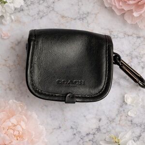 Coach Heritage Turnlock Black Leather Mini Coin, Key Fob, Air pod holder. c3163
